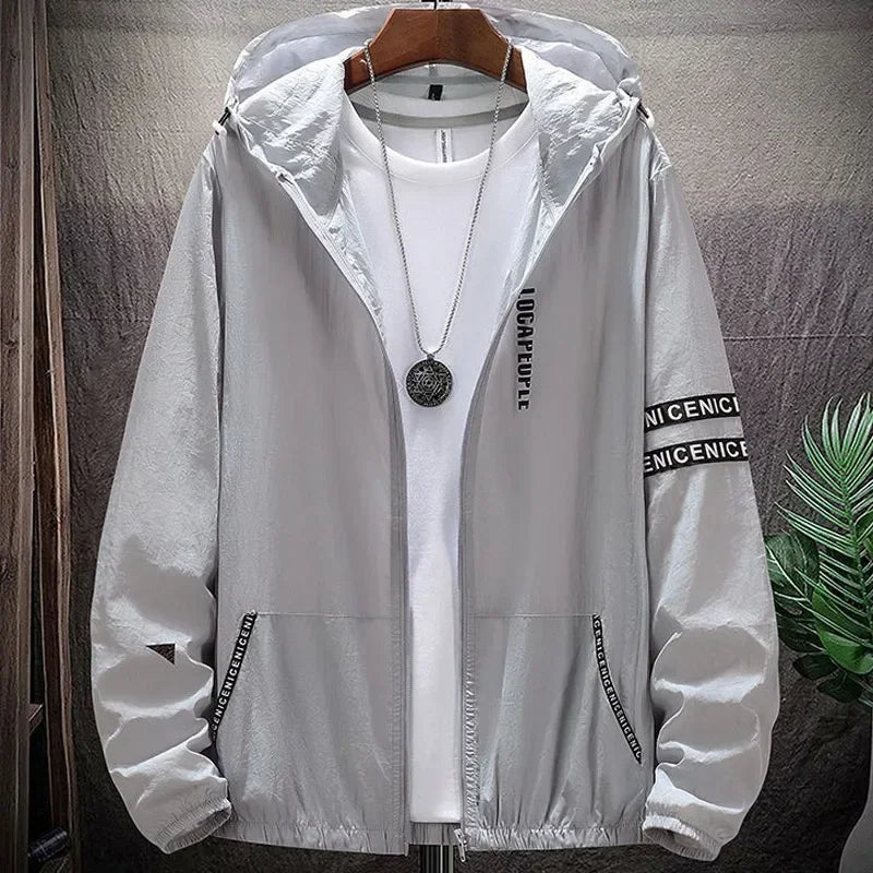 Summer Skin Coats Men SPF Ultra Light UV Sun Protection Big Size Hooded Windbreaker Jacket Men  Striped Casual Outwear 8XL 9XL