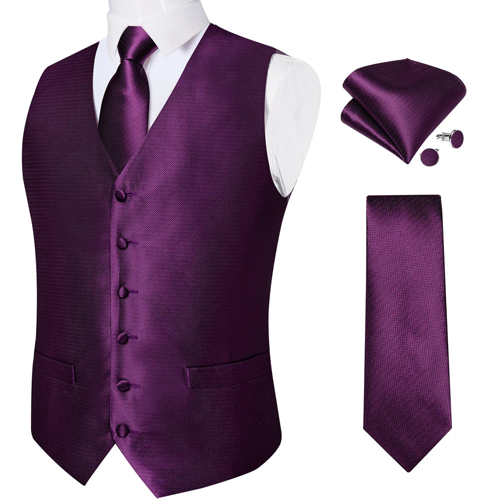 Fashion Light Blue Paisley Silk Vests for Men with Tie Handkerchief Cufflinks Business Wedding Party Waistcoat Tuxedo Vest