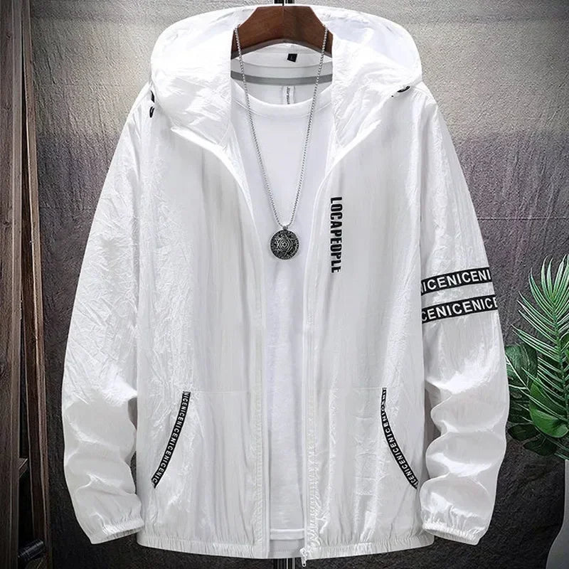 Summer Skin Coats Men SPF Ultra Light UV Sun Protection Big Size Hooded Windbreaker Jacket Men  Striped Casual Outwear 8XL 9XL