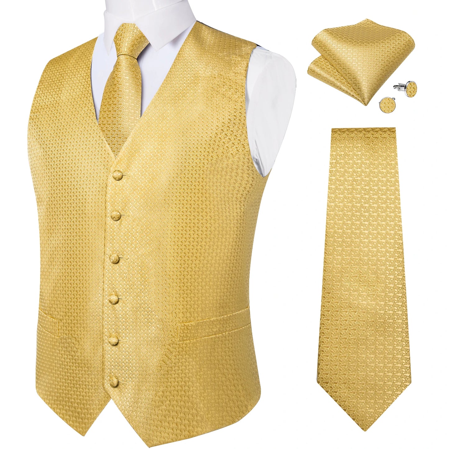 Fashion Light Blue Paisley Silk Vests for Men with Tie Handkerchief Cufflinks Business Wedding Party Waistcoat Tuxedo Vest