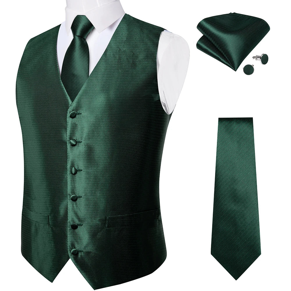 Fashion Light Blue Paisley Silk Vests for Men with Tie Handkerchief Cufflinks Business Wedding Party Waistcoat Tuxedo Vest