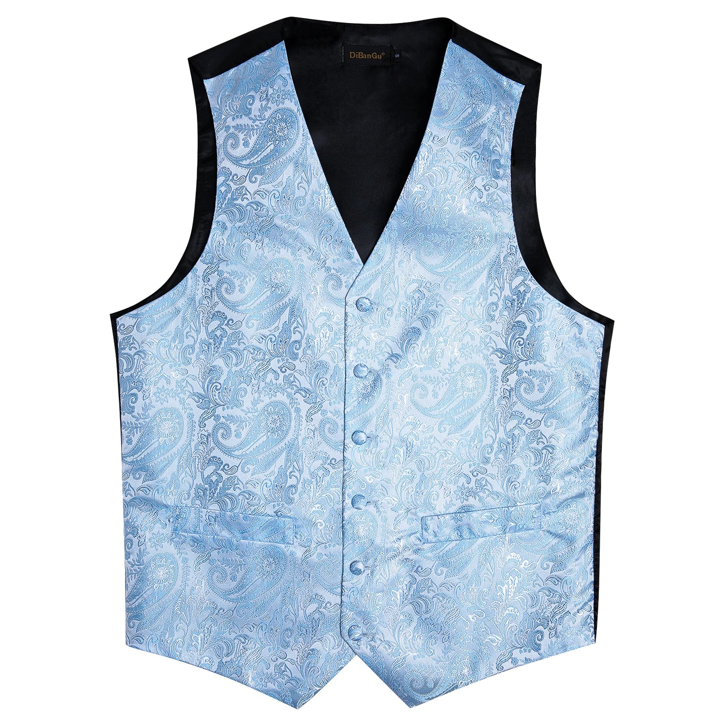 Fashion Light Blue Paisley Silk Vests for Men with Tie Handkerchief Cufflinks Business Wedding Party Waistcoat Tuxedo Vest